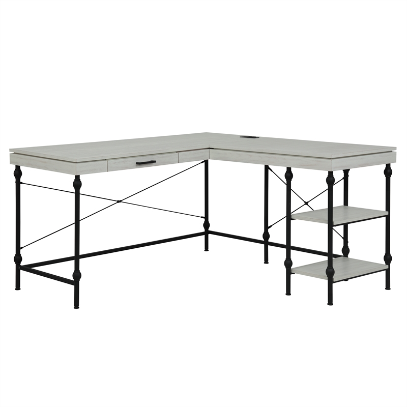 Scranton & Co L-Shaped Wooden Desk with Drawer in Antique White