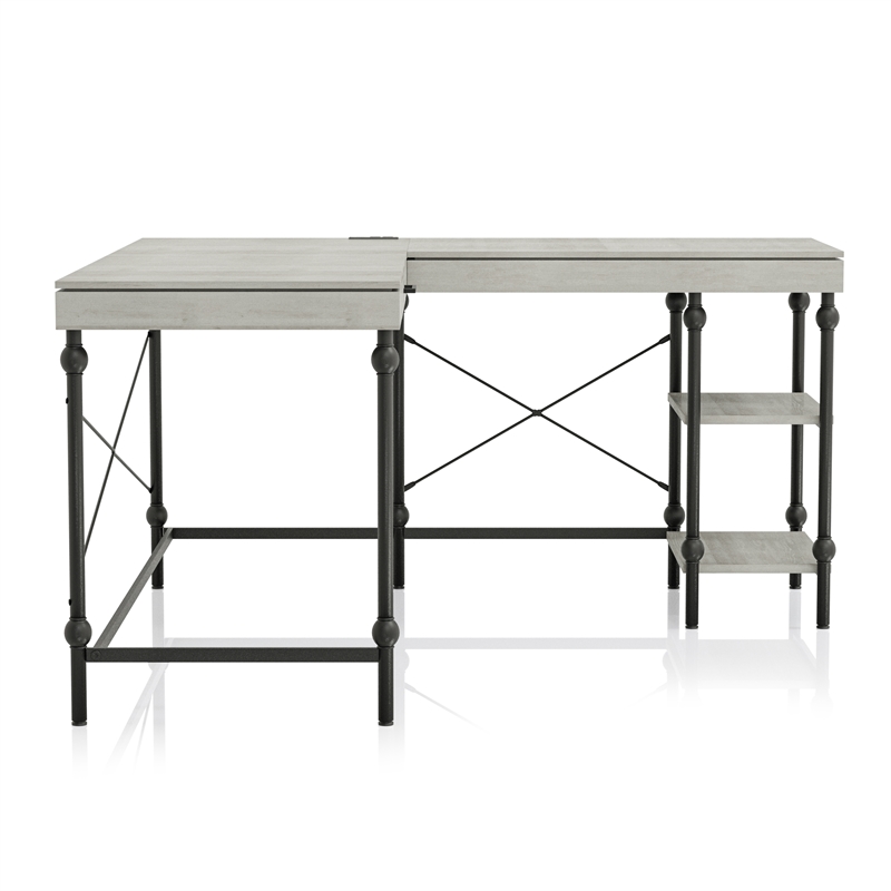 Scranton & Co L-Shaped Wooden Desk with Drawer in Antique White