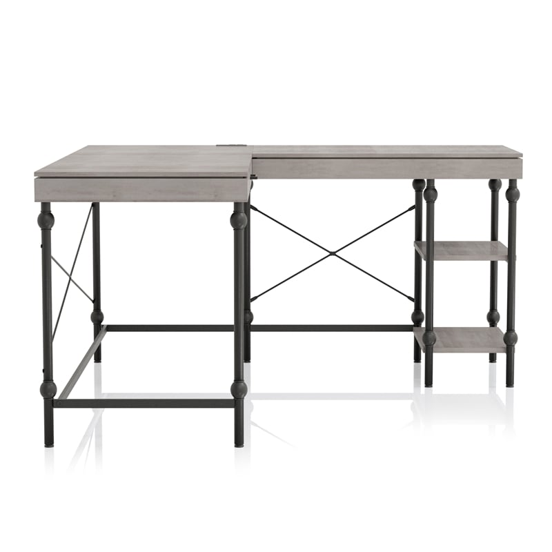 Scranton & Co L-Shaped Wooden Desk in Antique Gray with Drawer