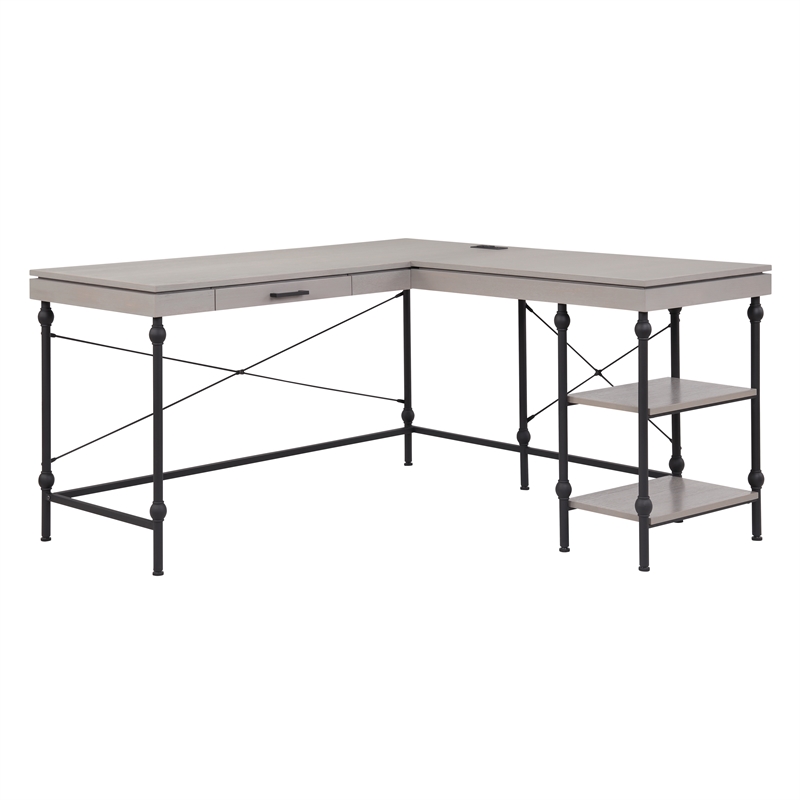 Scranton & Co L-Shaped Wooden Desk in Antique Gray with Drawer