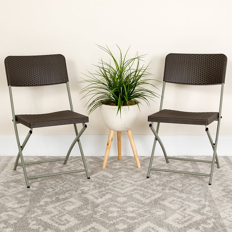 Scranton & Co Set of 2 Brown Rattan Plastic Folding Chairs