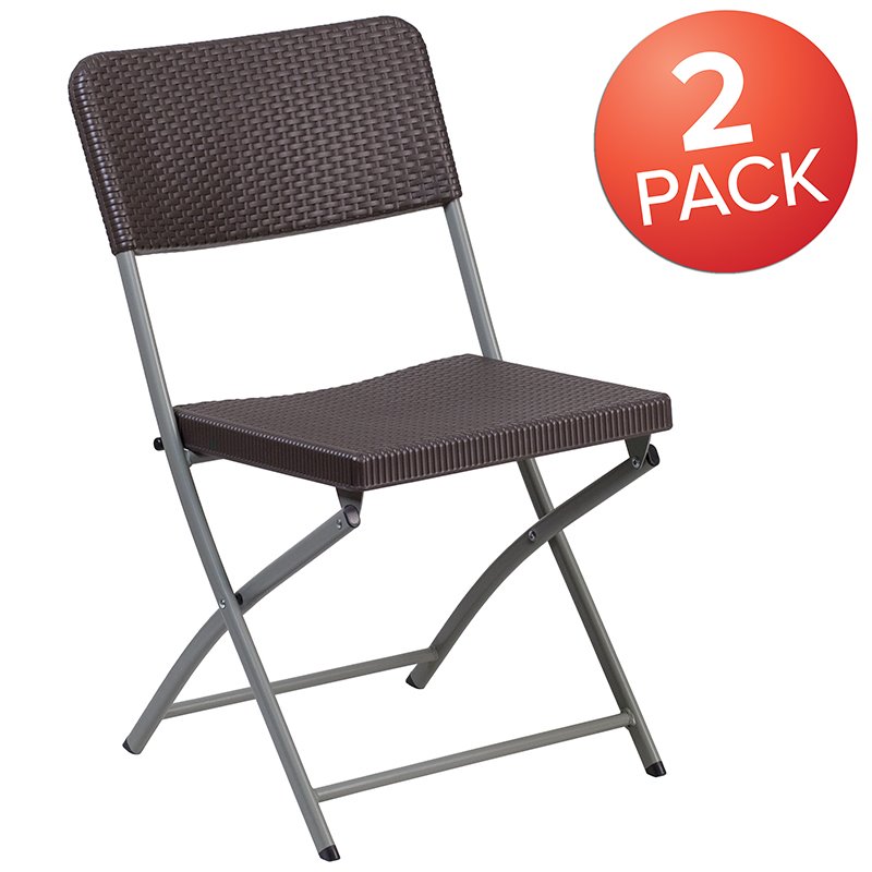 Scranton & Co Set of 2 Brown Rattan Plastic Folding Chairs