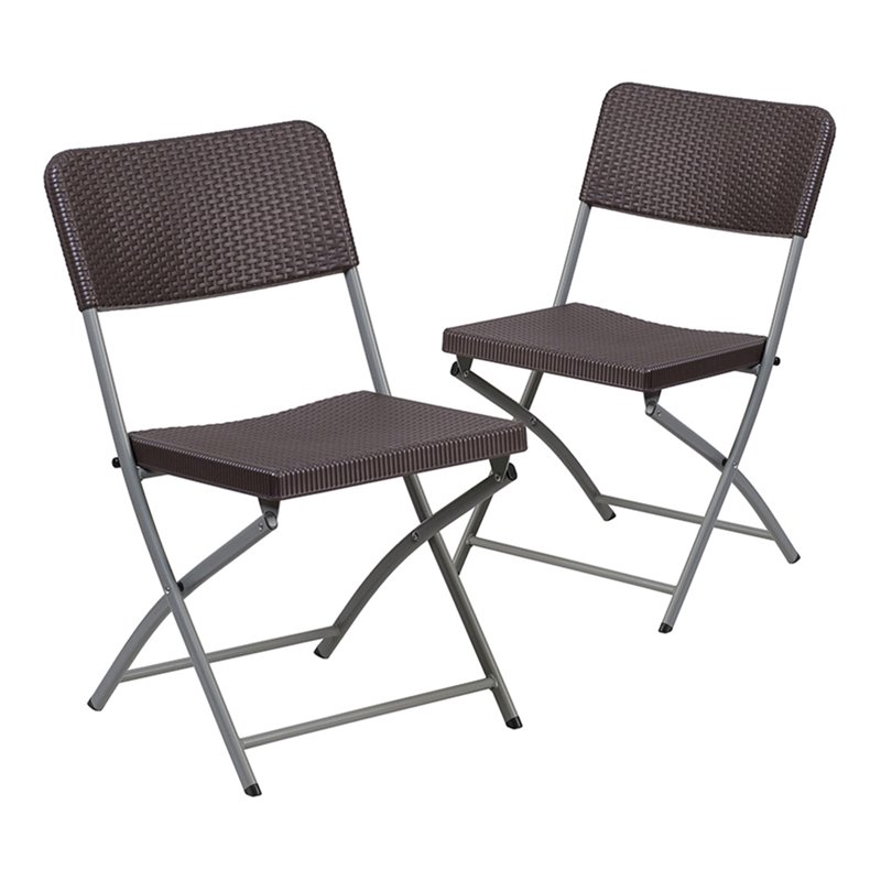 Scranton & Co Set of 2 Brown Rattan Plastic Folding Chairs