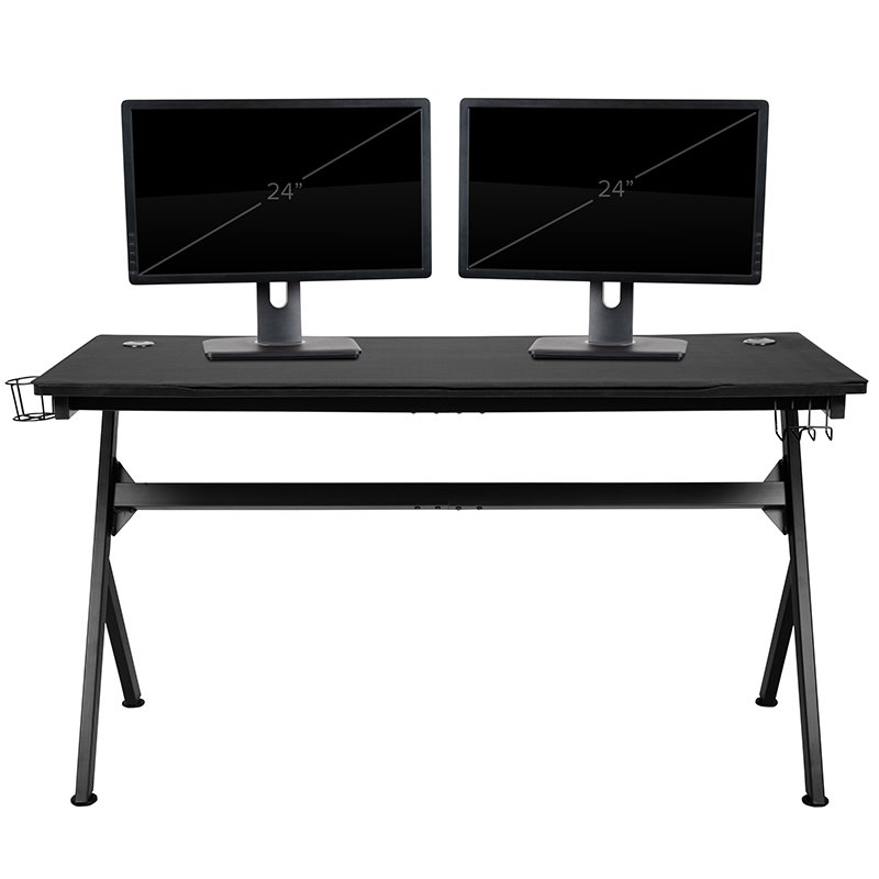 Scranton & Co Black Gaming Desk Bundle with Faux Leather Chair in Red