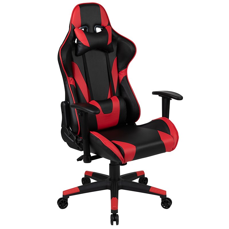 Scranton & Co Black Gaming Desk Bundle with Faux Leather Chair in Red