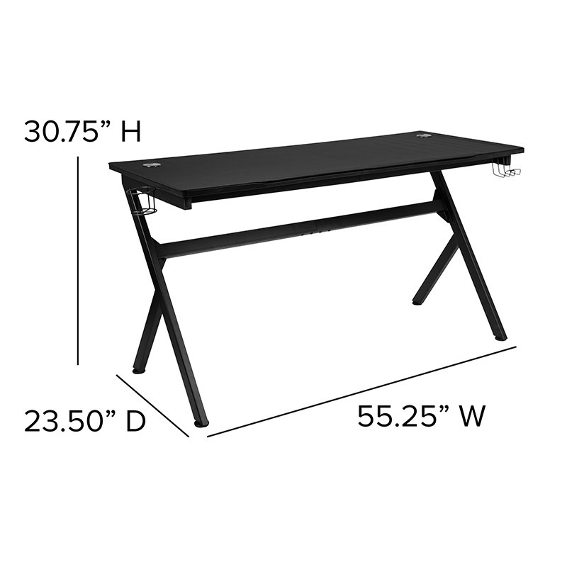 Scranton & Co Black Gaming Desk Bundle with Faux Leather Chair in Red