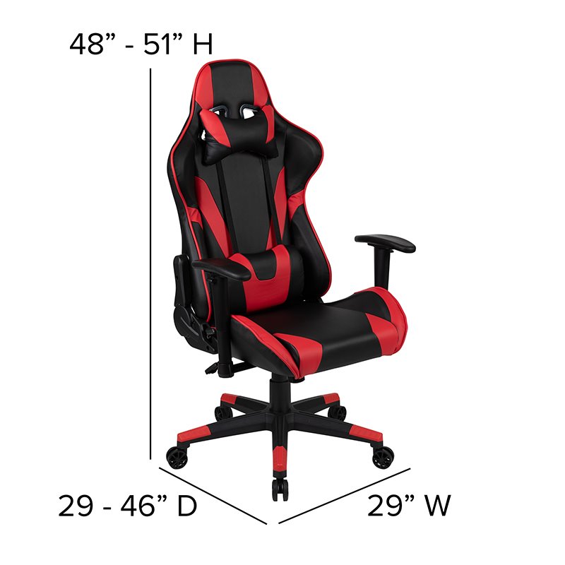 Scranton & Co Black Gaming Desk Bundle with Faux Leather Chair in Red