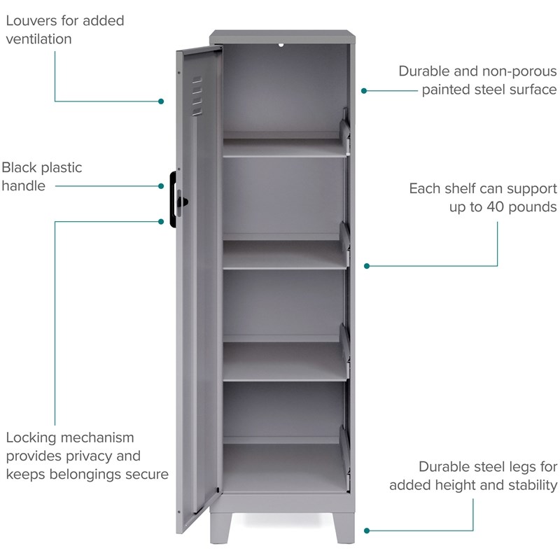 Scranton & Co 4-Shelf Metal Storage Locker Cabinet in Arctic Silver