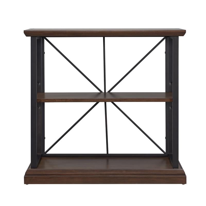 Scranton & Co Mixed Wood and Metal Bookshelf in Dark Earth and Matte Black