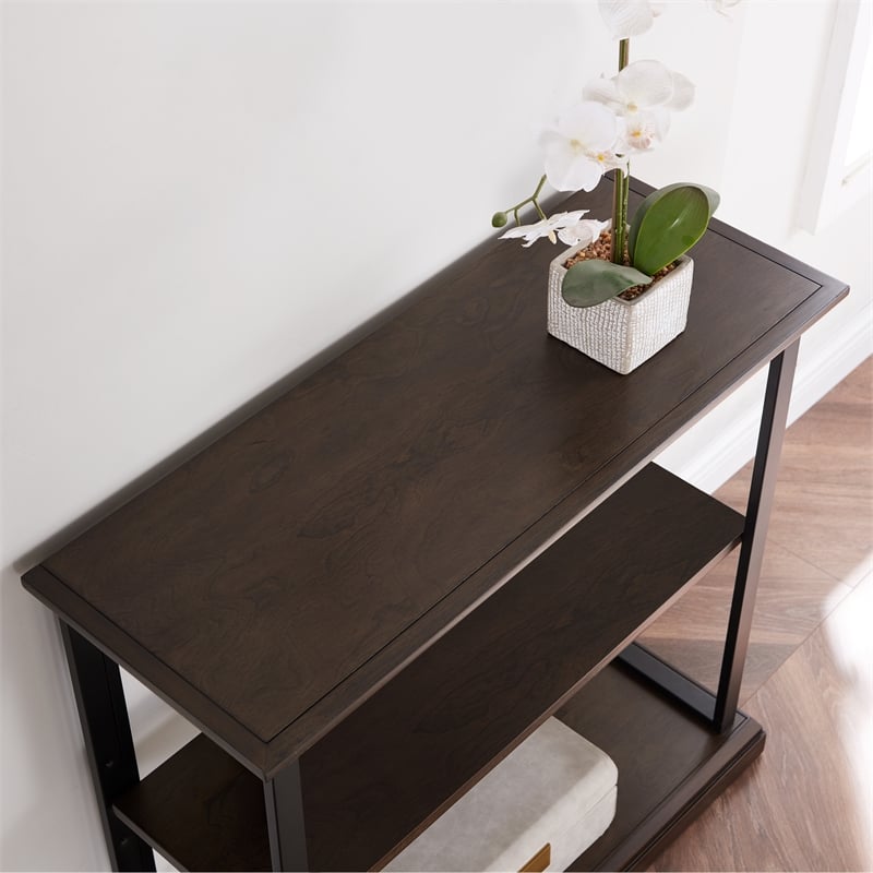 Scranton & Co Mixed Wood and Metal Bookshelf in Dark Earth and Matte Black