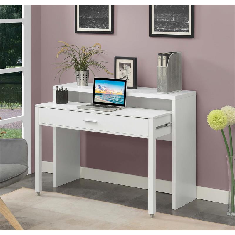 Scranton & Co Sliding Desk with Drawer and Riser in White Wood Finish