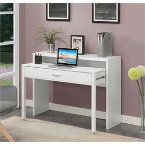 Scranton & Co Sliding Desk with Drawer and Riser in White Wood Finish