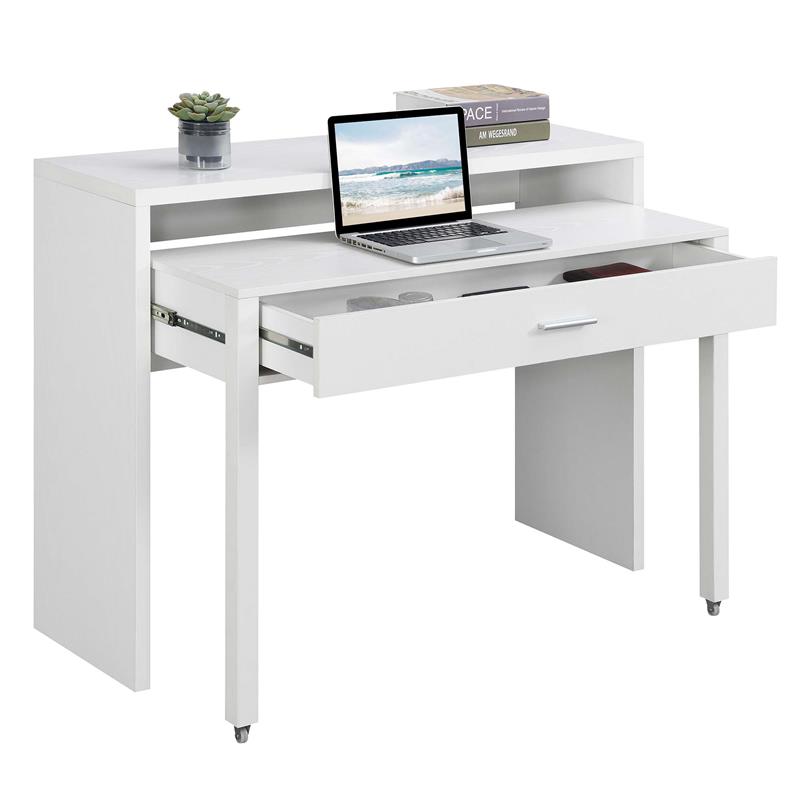 Scranton & Co Sliding Desk with Drawer and Riser in White Wood Finish