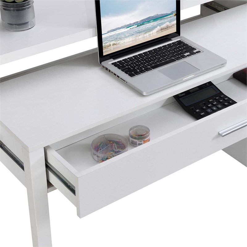Scranton & Co Sliding Desk with Drawer and Riser in White Wood Finish