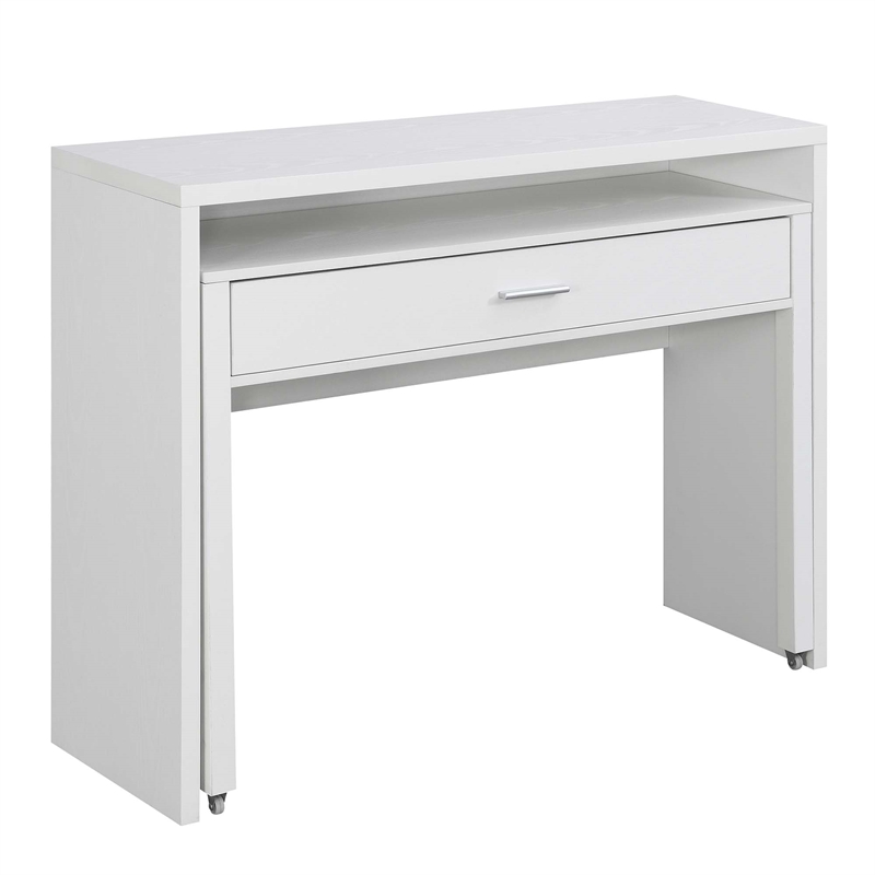 Scranton & Co Sliding Desk with Drawer and Riser in White Wood Finish