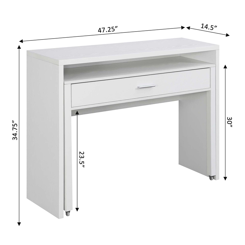 Scranton & Co Sliding Desk with Drawer and Riser in White Wood Finish