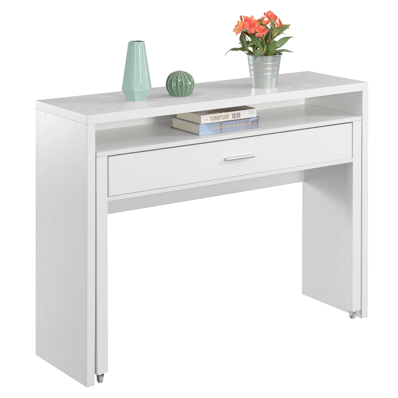 Scranton & Co Sliding Desk with Drawer and Riser in White Wood Finish