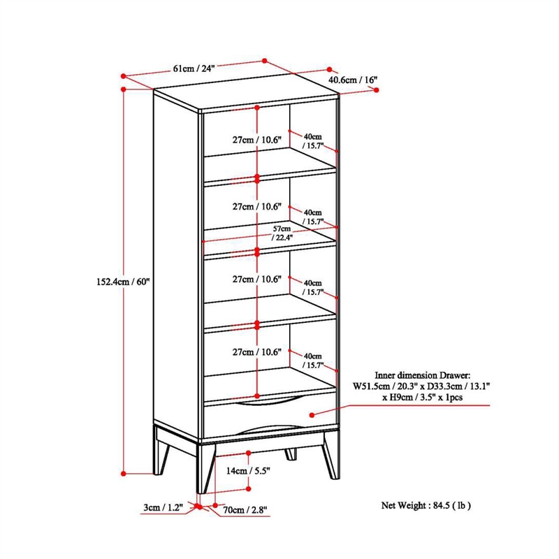 Scranton & Co 60 Inch Solid Hardwood Bookcase with Storage in White