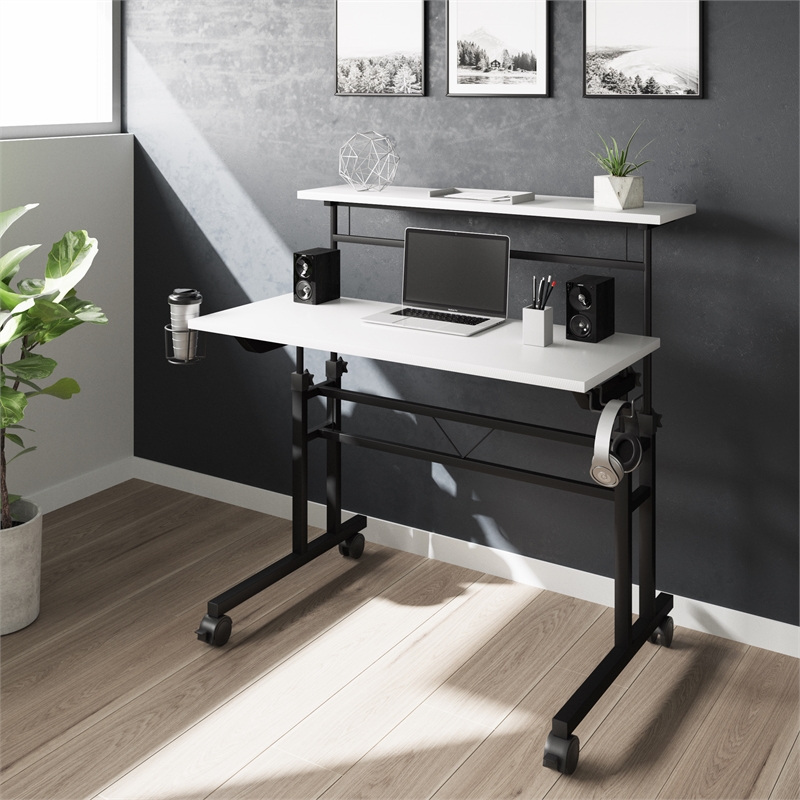 Scranton & Co Adjustable Rolling Writing Desk with Storage in White