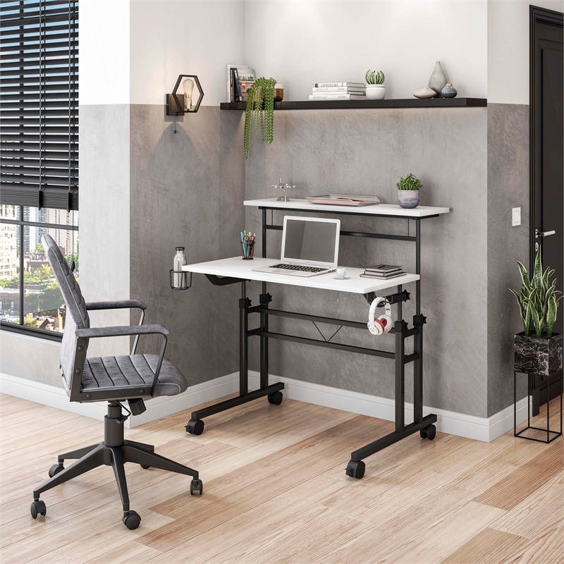 Scranton & Co Adjustable Rolling Writing Desk with Storage in White