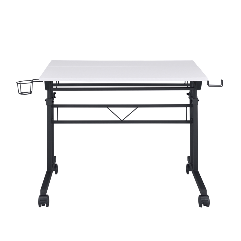 Scranton & Co Adjustable Rolling Writing Desk with Storage in White