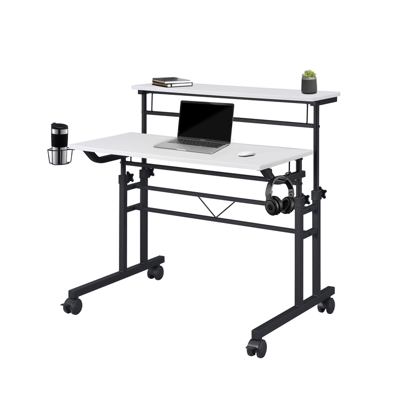 Scranton & Co Adjustable Rolling Writing Desk with Storage in White