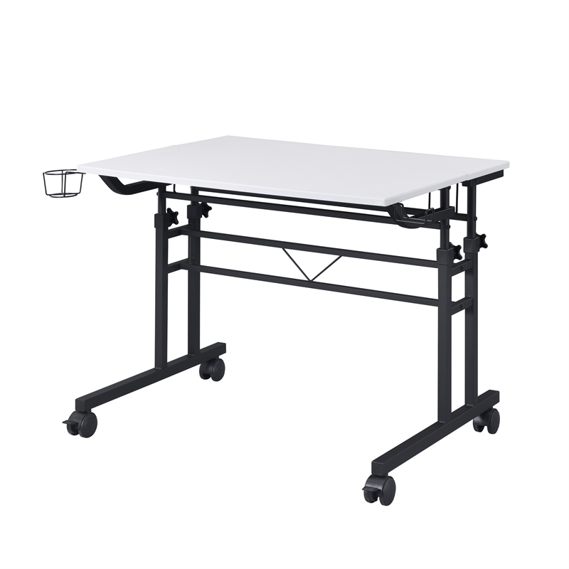 Scranton & Co Adjustable Rolling Writing Desk with Storage in White