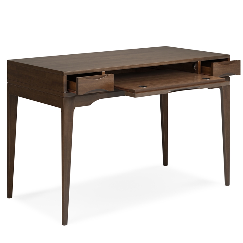 Scranton & Co 48 Inch Mid-Century Solid Rubberwood Desk in Walnut Brown