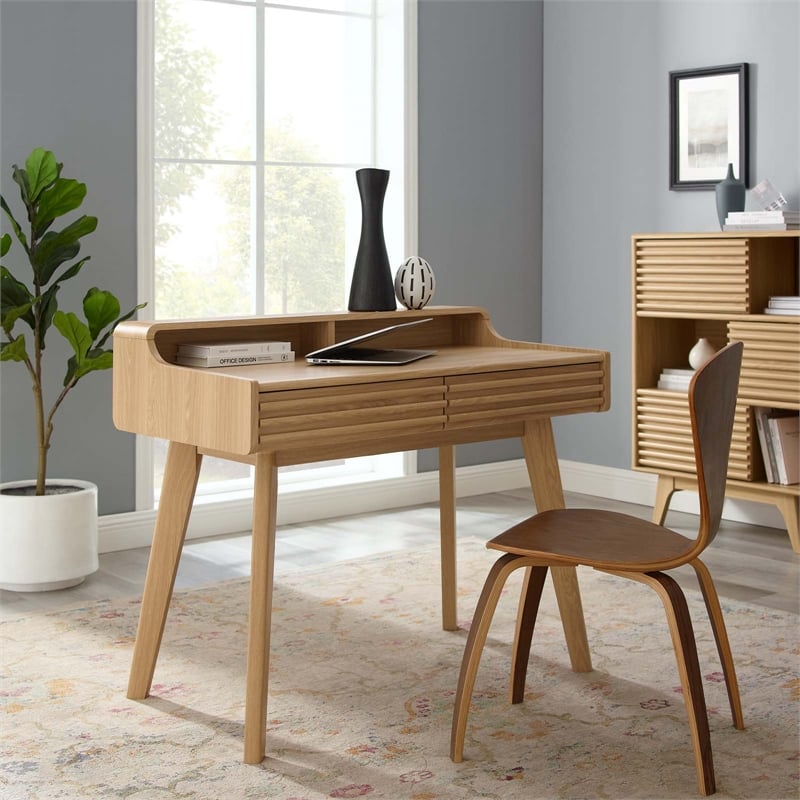 Scranton & Co 39.5 Inch Writing Desk in Walnut Grain Laminate with Oak Finish