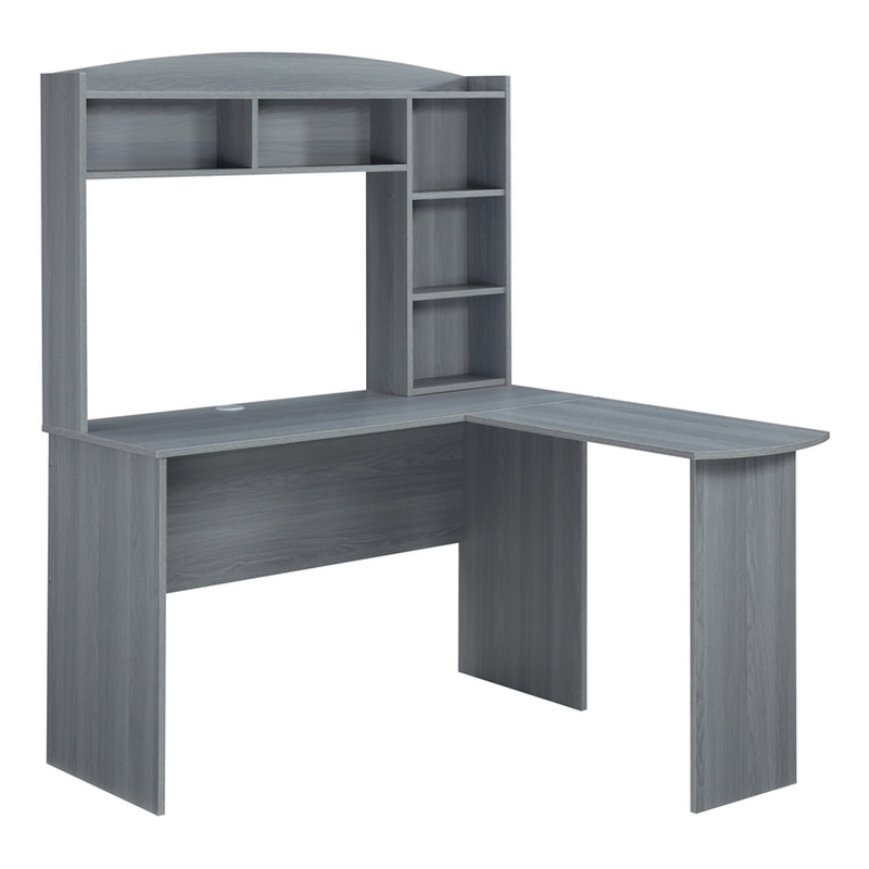 Scranton & Co L-Shaped Computer Desk with Hutch in Gray Engineered Wood