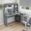 Scranton & Co L-Shaped Computer Desk with Hutch in Gray Engineered Wood
