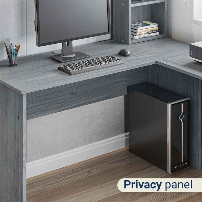 Scranton & Co L-Shaped Computer Desk with Hutch in Gray Engineered Wood