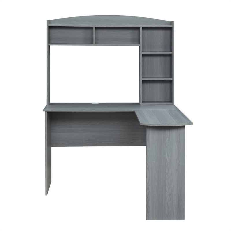 Scranton & Co L-Shaped Computer Desk with Hutch in Gray Engineered Wood