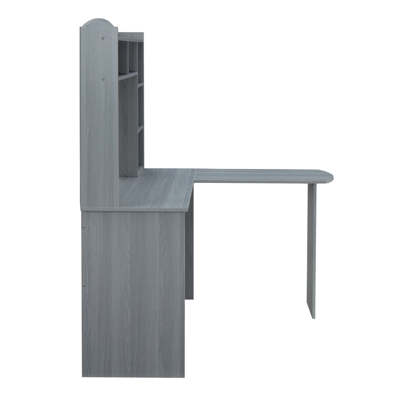 Scranton & Co L-Shaped Computer Desk with Hutch in Gray Engineered Wood