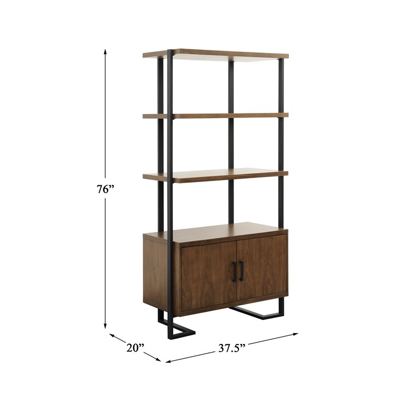 Scranton & Co Mid-Century Metal & Wood Bookcase in Walnut/Rustic Black
