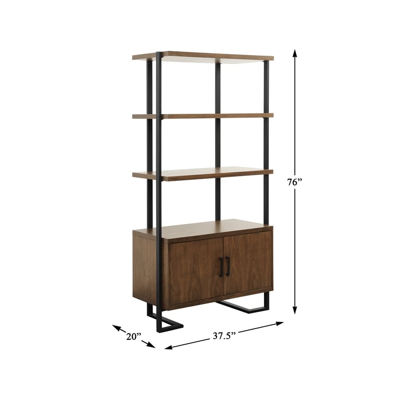 Scranton & Co Mid-Century Metal & Wood Bookcase in Walnut/Rustic Black