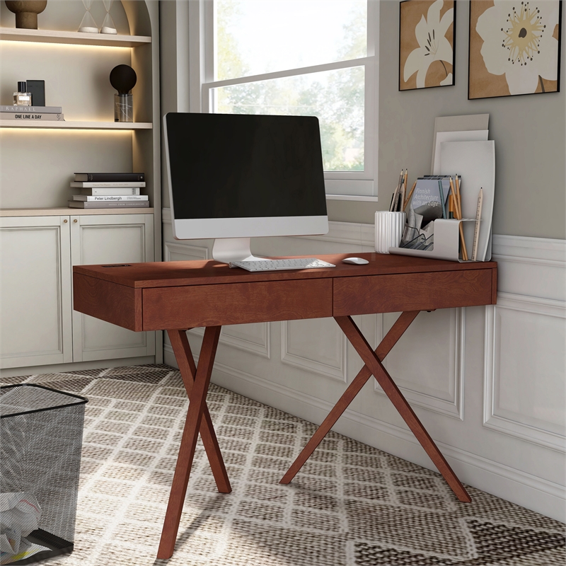 Scranton & Co Wood Writing Desk with USB in Dark Cherry Finish
