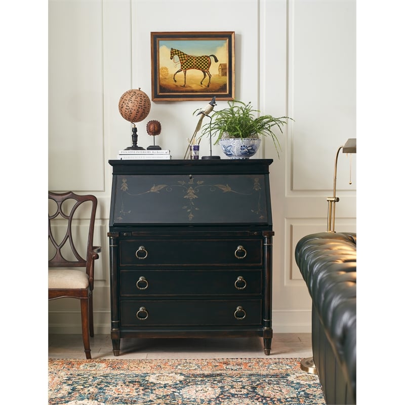 Scranton & Co Secretary Desk in Black Cherry Finish with Drop-Front Lid