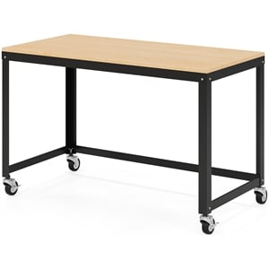Scranton & Co Mobile Metal Desk with Laminate Black/Maple 48&quotW