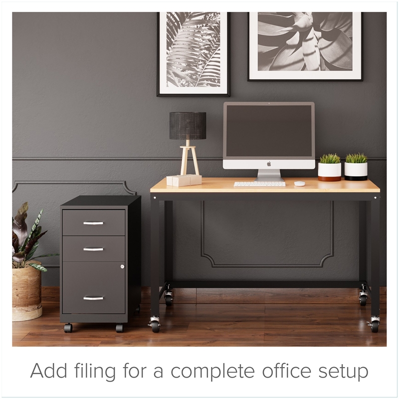 Scranton & Co Mobile Metal Desk with Laminate Black/Maple 48