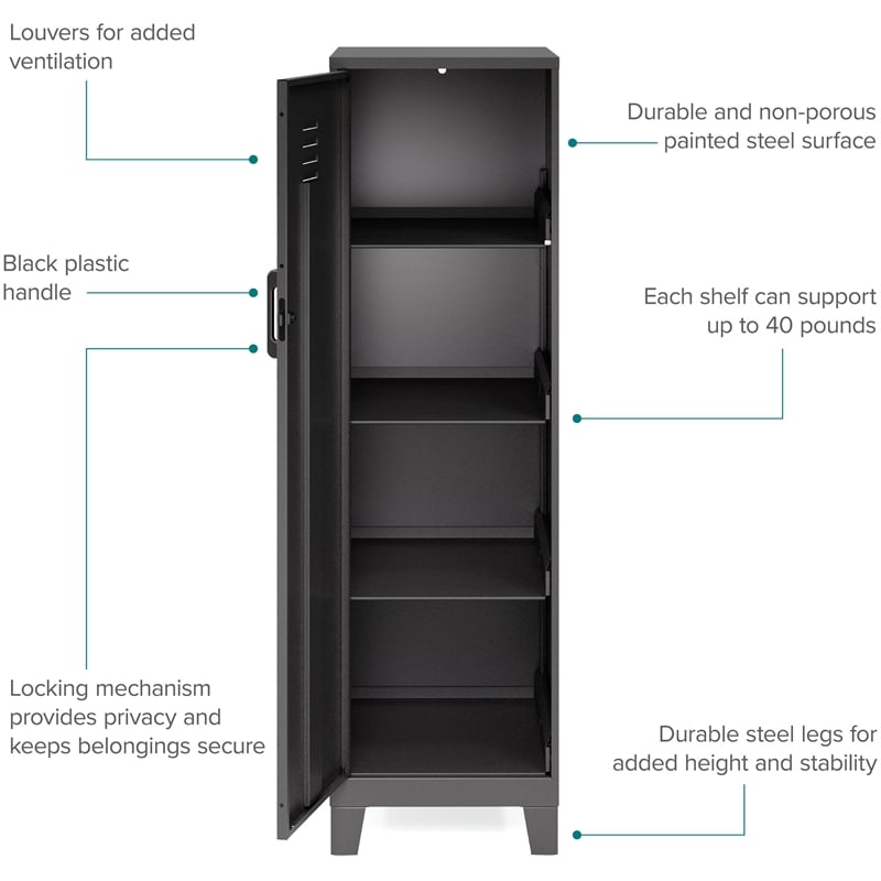 Scranton & Co 4 Shelf Metal Storage Locker Cabinet Black 53.4