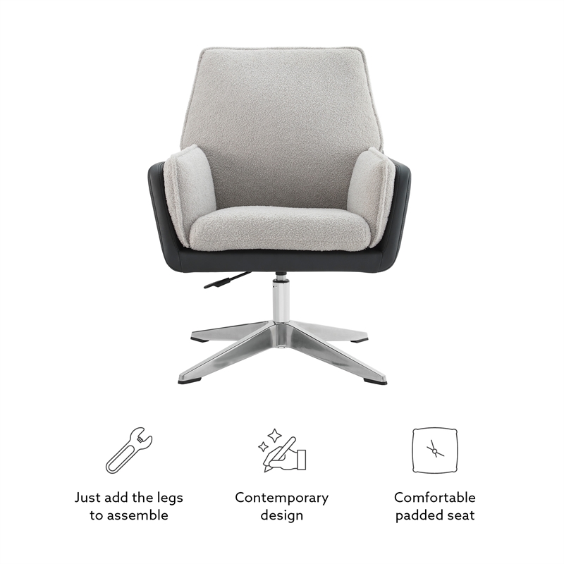 Scranton & Co Metal Swivel Chair with Black Faux Leather and Gray Sherpa