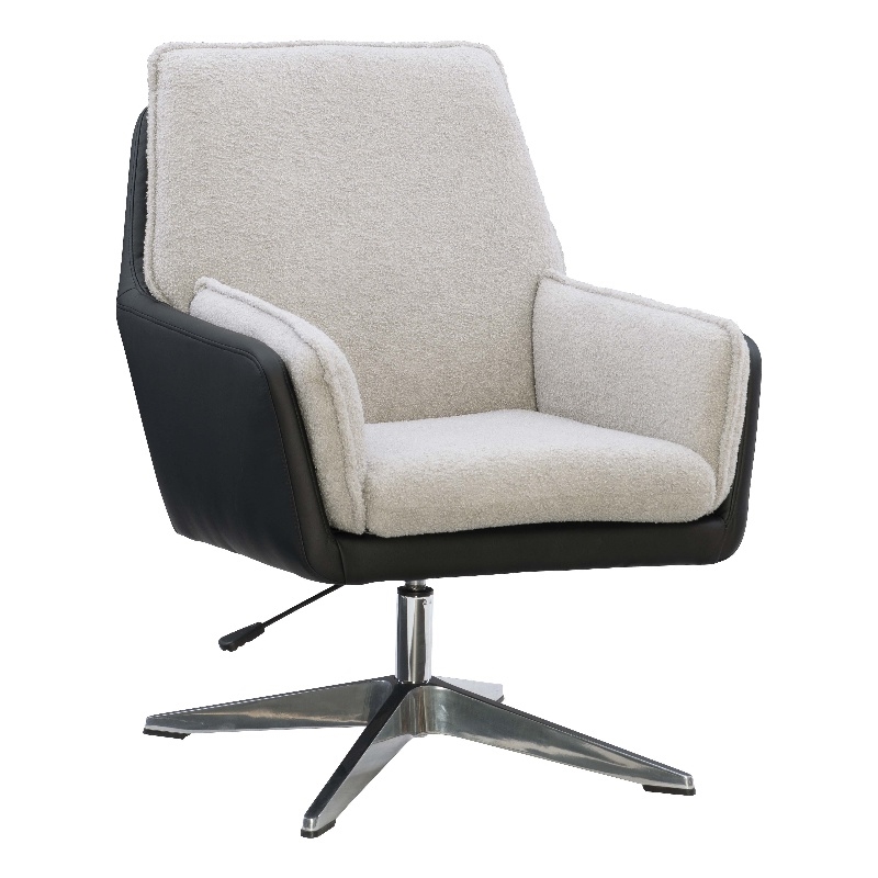 Scranton & Co Metal Swivel Chair with Black Faux Leather and Gray Sherpa