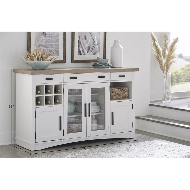 Scranton & Co 66-Inch Wood Dining Buffet Server with Dual Power Center in White