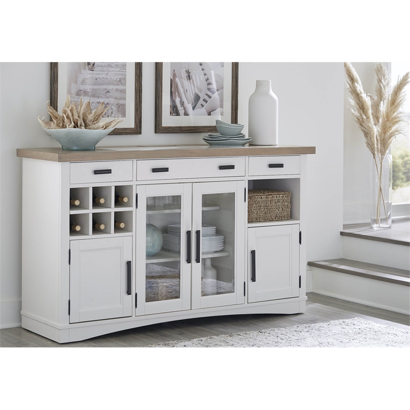 Scranton & Co 66-Inch Wood Dining Buffet Server with Dual Power Center in White
