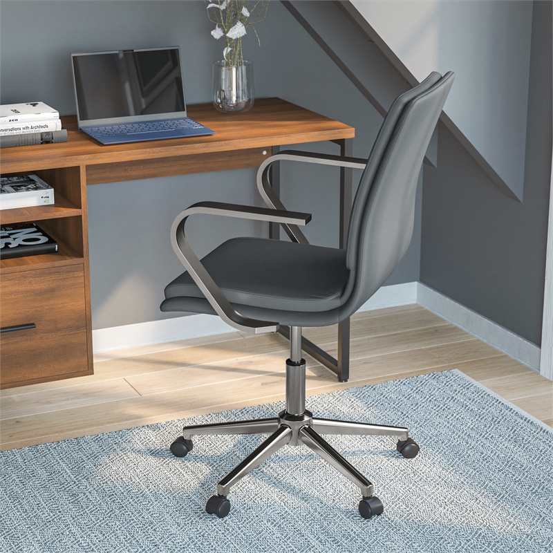 Scranton & Co Faux Leather Swivel Office Chair in Gray and Chrome