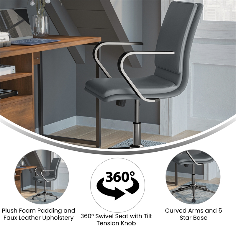 Scranton & Co Faux Leather Swivel Office Chair in Gray and Chrome