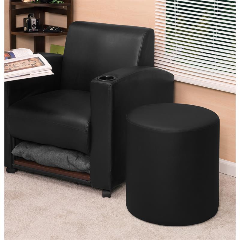 Scranton & Co Plush Round Ottoman in Soft Durable Black Vinyl