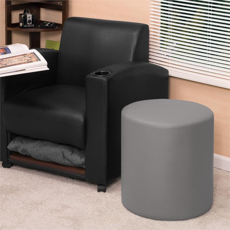 Scranton & Co Plush Lounge and Round Ottoman in Soft Durable Grey Vinyl