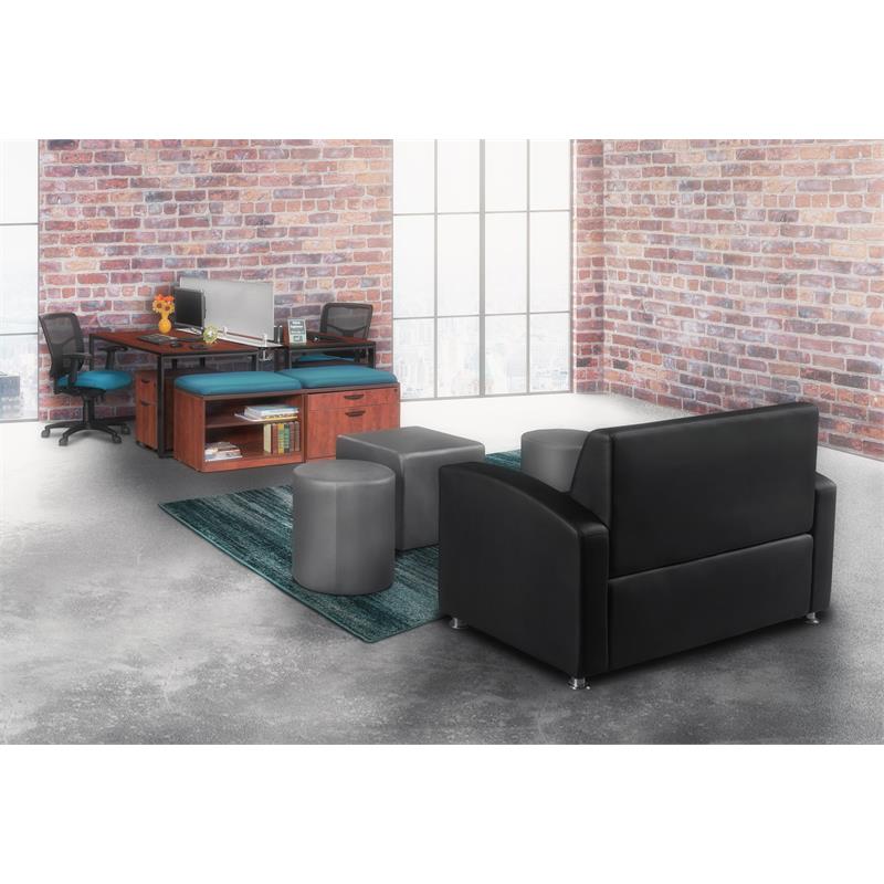 Scranton & Co Plush Lounge and Square Ottoman in Soft Durable Grey Vinyl